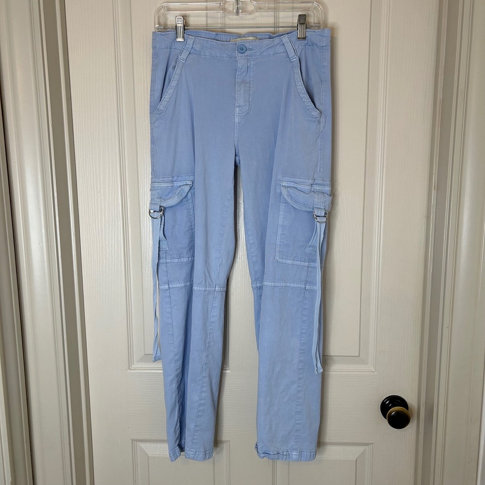 LOVEGEN‎ Womens Blue Cargo Pants Utility Tencel Spandex Size 7 29